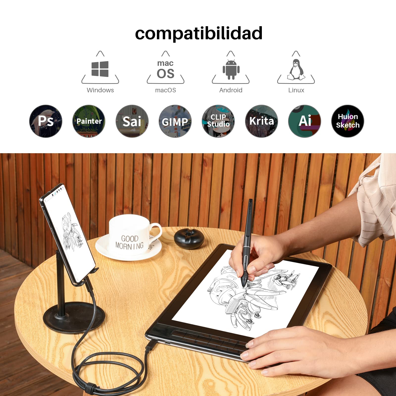 HUION Kamvas Pro 13 2.5K QHD Tableta Gráfica con Pantalla, Tableta de Dibujo de 13,3 Pulgadas con Soporte, QLED 145% sRGB, Bolígrafo Digital Profesional PW517,Optima para Oficina en Casa y e-Learning | QLED Full Lamination, 99% Adobe RGB, PW517 Lápiz capa