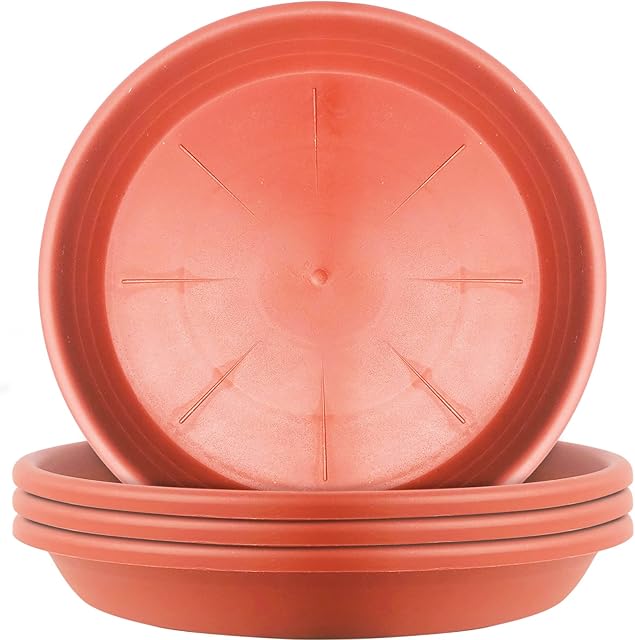 LIKOSO 5 Pcs Plants Saucers, Plastic Plant Pot Saucers, Flower Pot Drip Trays for Indoor and Outdoor Plants - Brick Red,15 CM