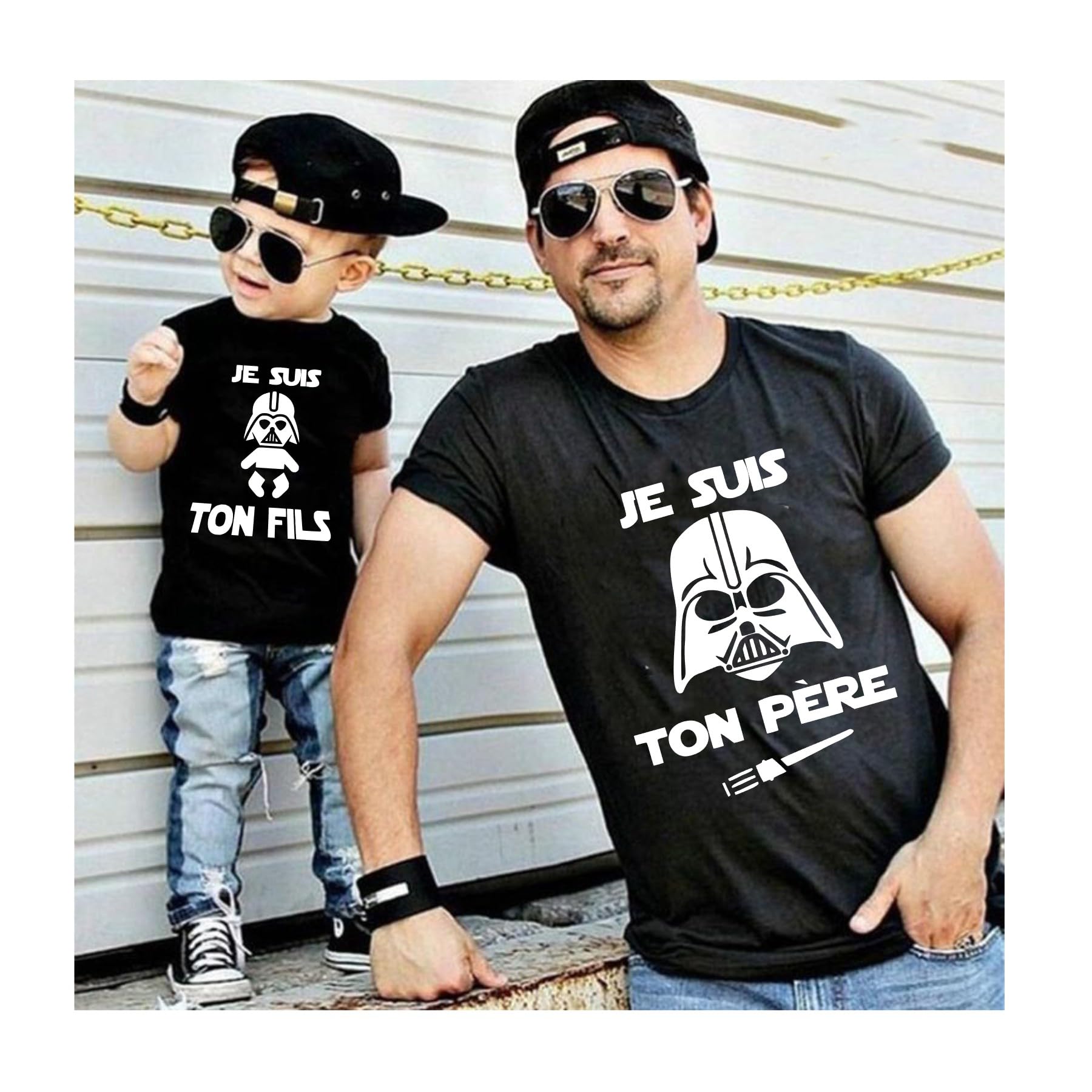 Duo Tee shirts Papa et Enfant Personnalisés – Père/Fils – Cadeau Fête des Pères, Naissance, Père et Fils/Fille, Noël, Anniversaire.