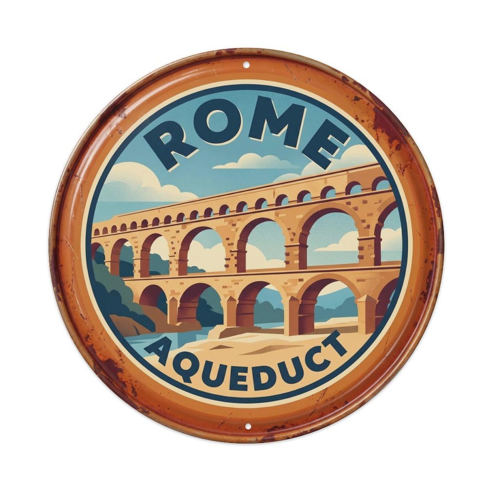 Classic Rome Italy Aqueduct City Landmark Travel Metal Tin Sign