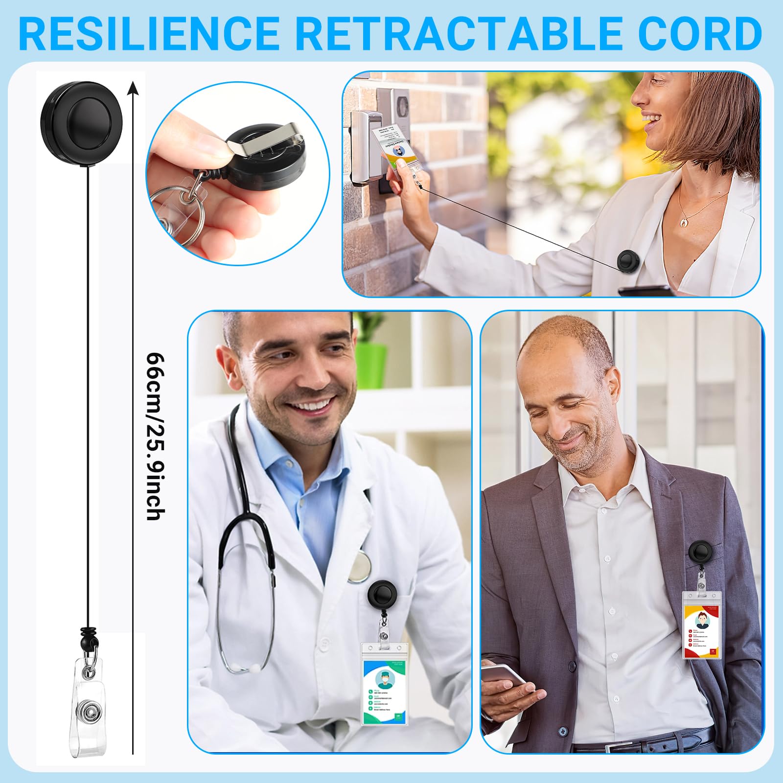 4 Sets Portatarjetas Colgante con Lanyard y Enrollable – Porta Tarjetas Identificación Transparente Impermeable para DNI, Tarjetas de Transporte, Oficina y Escuela