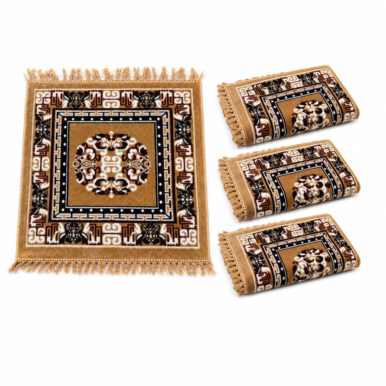 Cotton Pooja Aasan Pack of 4 | Prayer Mat for Mandir | Chair Aasan | Cotton Puja Seat Mat with Tassels | Decorative Chowki Cloth | Home Temple, Meditation & Daily Worship-image-3