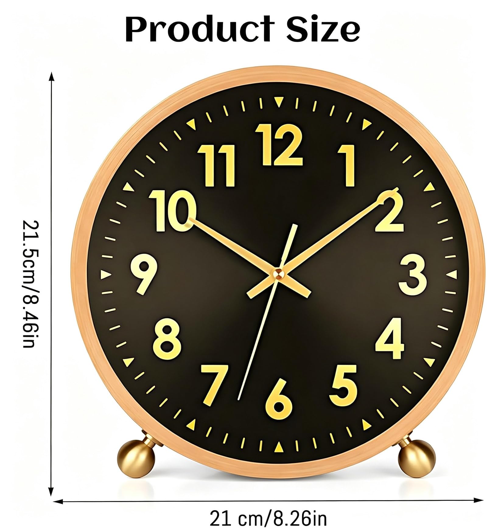 Reloj de escritorio analógico de madera, 20 cm, sin garrapatas, para