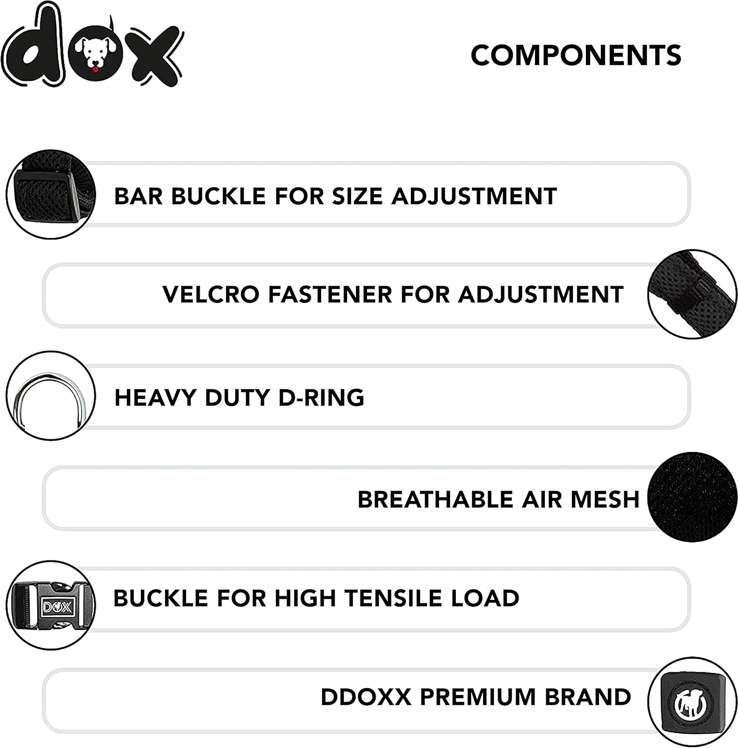 DDOXX Step-in Air Mesh Dog Harness, Adjustable, Padded | Many Colors & Sizes | for Small, Medium and Large Dogs | Cat Puppy Accessories | Black, S 3