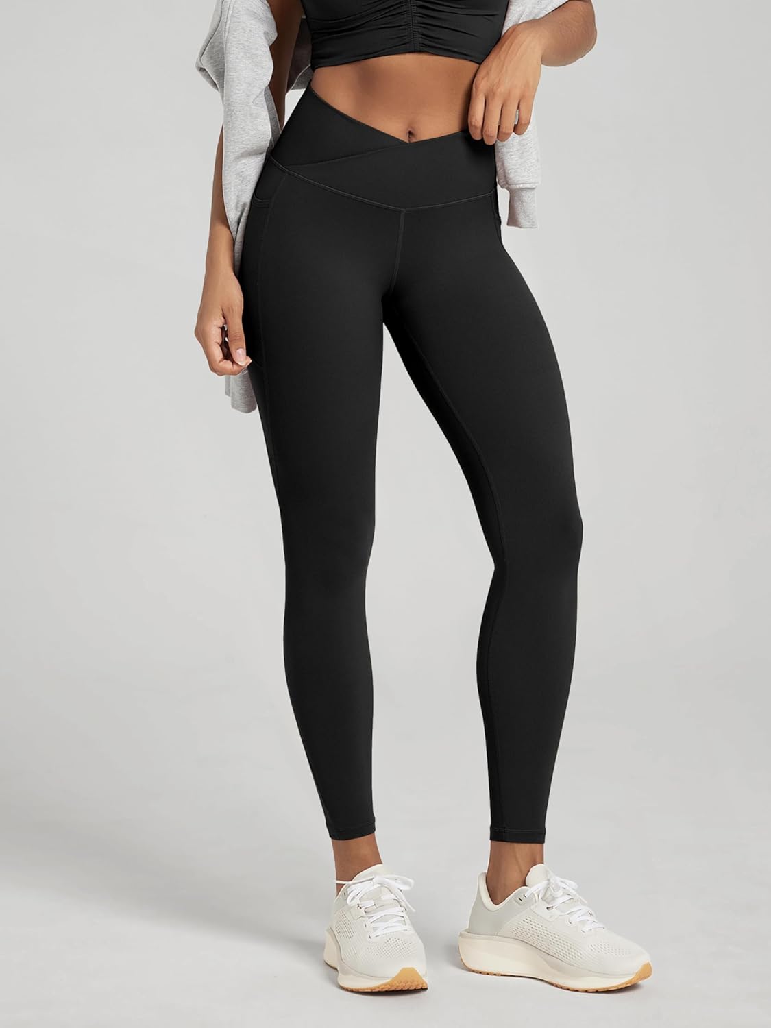 ODODOS 2 Pack Buttery Soft Cross Waist Leggings with Pockets for Women, ODCLOUD 25" / 28" Crossover Lounge Yoga Pants - Image 2