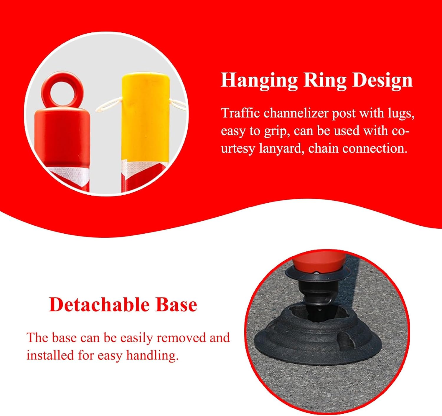 Safety Cones,Plastic Parking Bollards for Driveway for Commerical/Private,Bollards for Driveway Red/Yellow,Flexible Caution Cones for Hazard Warning(Color 1,1pc)