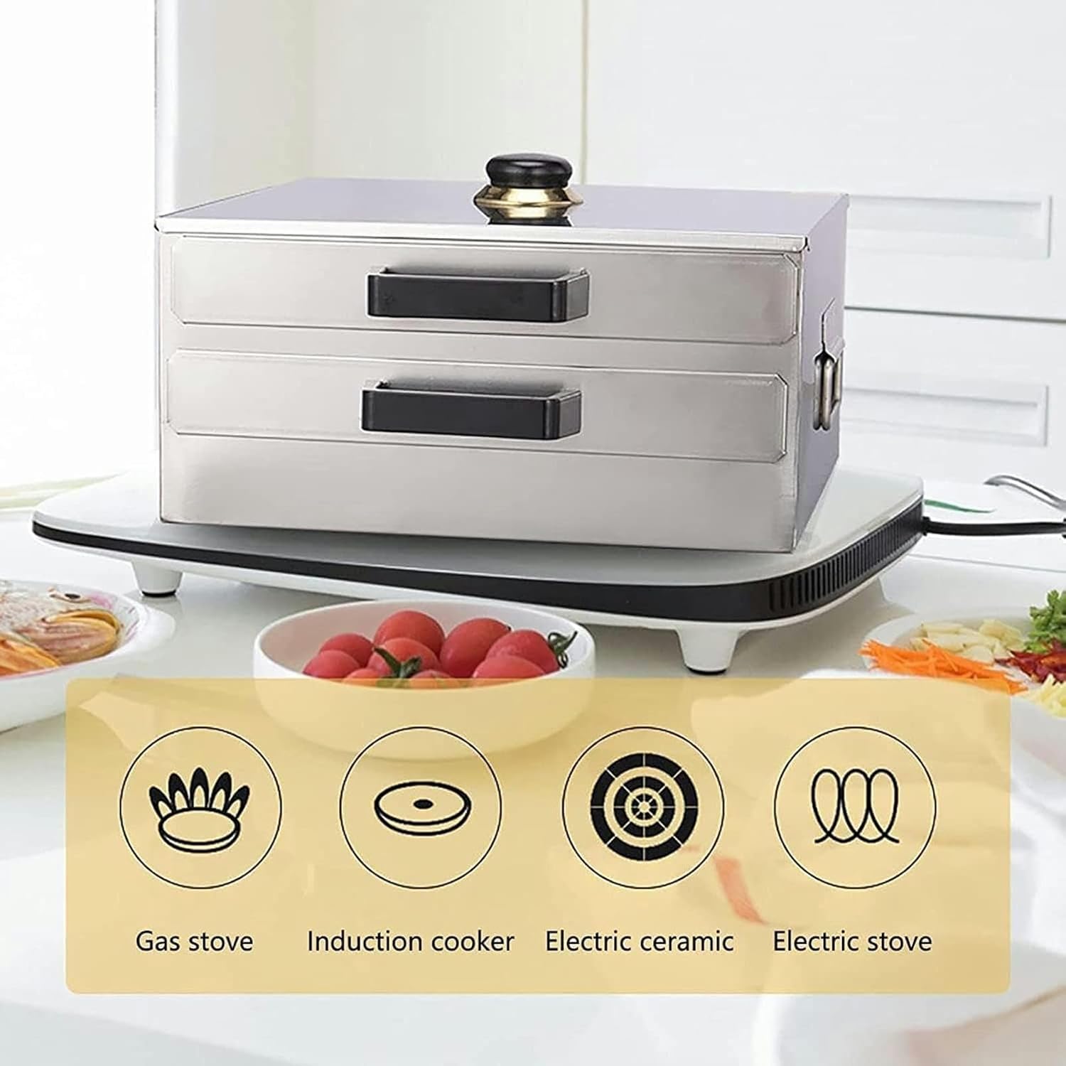 Rice steamer, Household Kitchen Roll Food Steamer, 304 Stainless Steel Steamed Vermicelli Rolls Rice Machine, Cookware