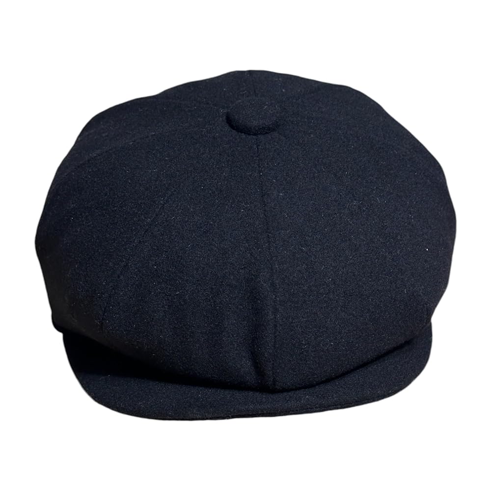 Timeless Black Newsboy Cap | Elegant Herringbone Tweed | 8