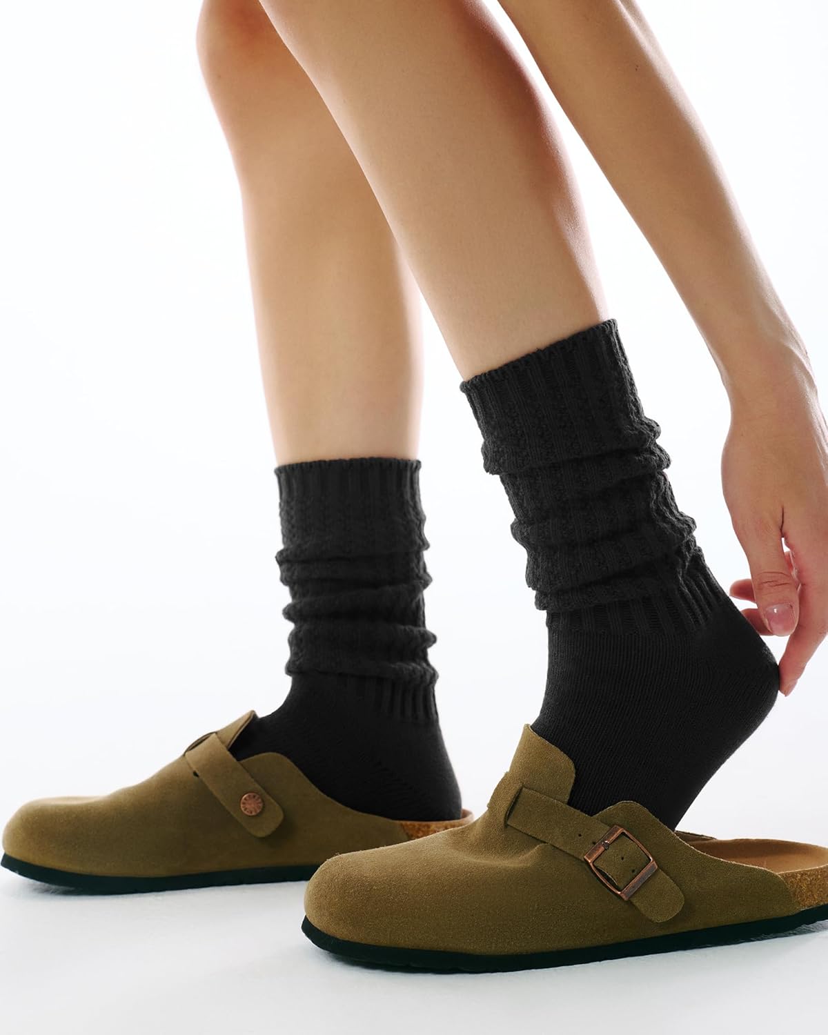 CS CELERSPORT Women's Slouch Crew Socks Scrunch Knit Cotton Calf Tube Socks 3 Pairs - Image 2