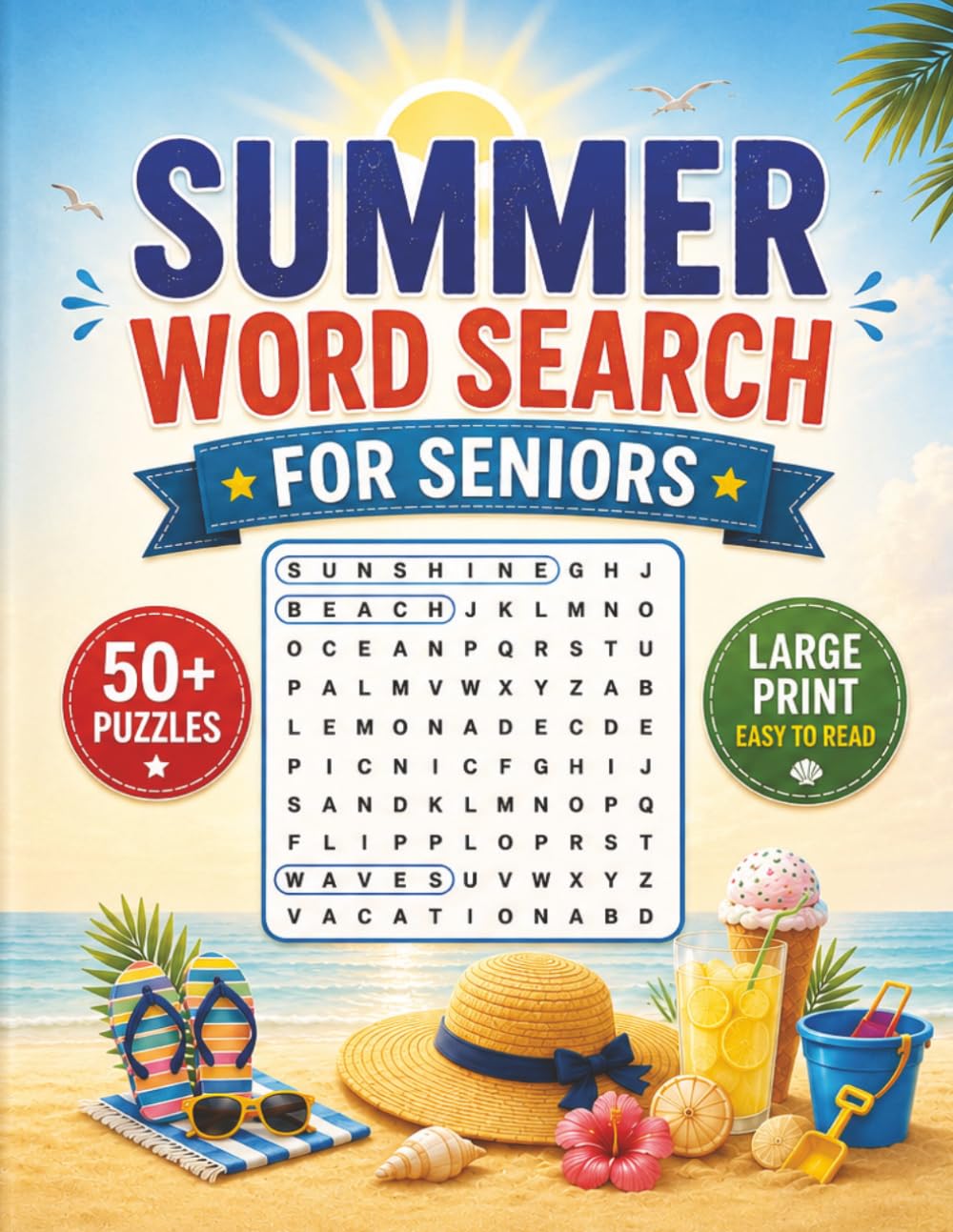 Large Print Summer Word Search Puzzle Book For Seniors: Word Searches with Easy-to-Read Large Print about Beaches, Sunshine, Vacations & Relaxing ... | 50+ Puzzles | Gift for Seniors, Adults
