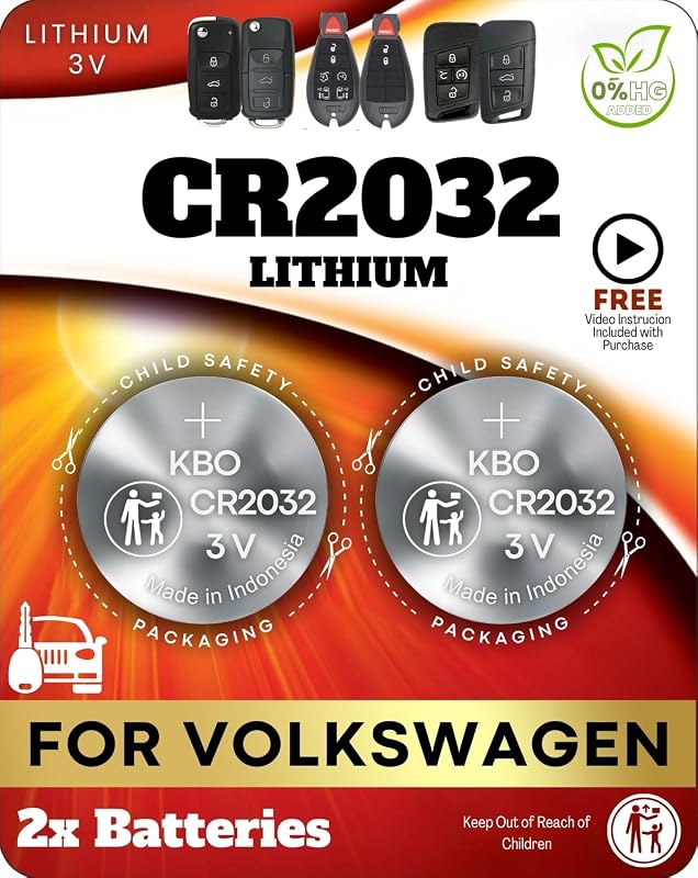 Bateria CR2032 para chave canivete Volkswagen Key Battery Outlet – Kit com 2 unidades