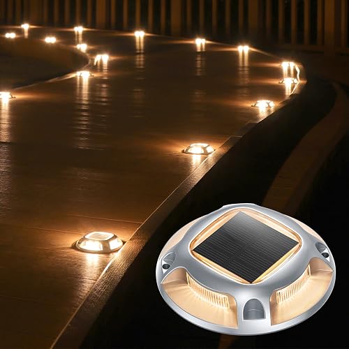 AGPTEK Solar Driveway Lights 24 Pack, Dual Color LED Deck Lights, IP68 Waterproof Outdoor Dock Path Markers