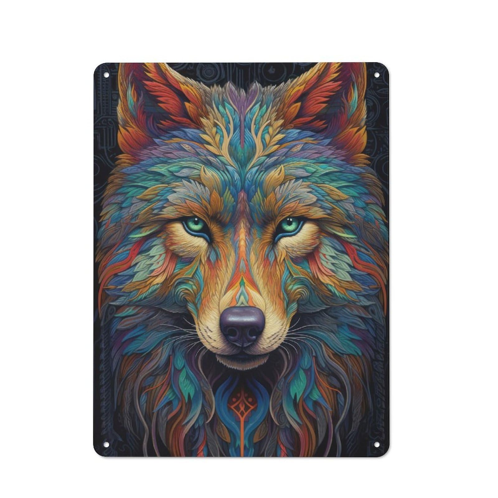 Junmoney Neon Wolf Printed Metal Sign 40X30cm For Lounge Or Reading Corner, Suited To Lounge Decor Fans