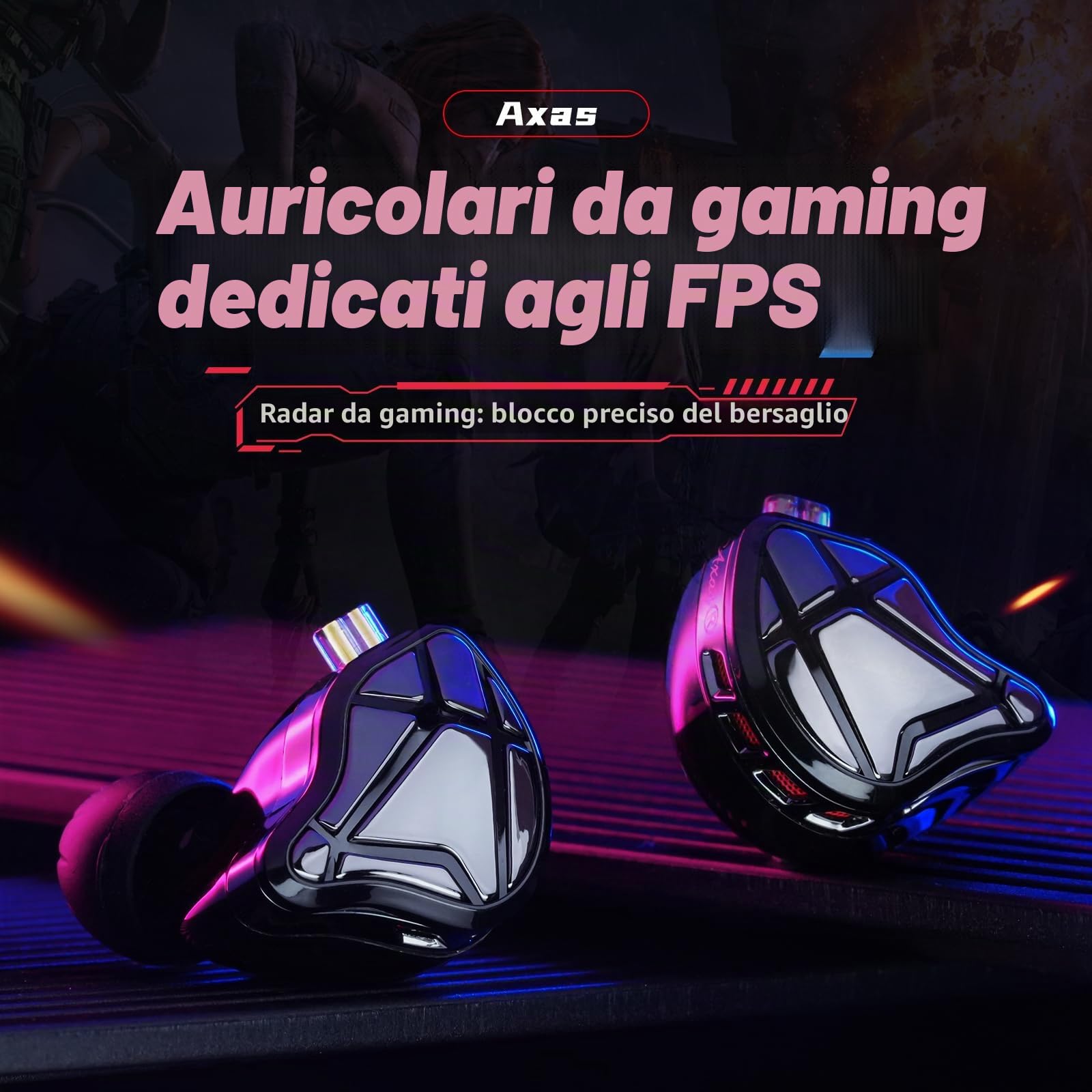 KZ AXAS Cuffie In Ear Gaming, In Ear Monitor per FPS Gamers, Auricolari HIFI con Microfono, adatte sia per il gaming che per la musica, 4 EQ Modes, Cuffie IEM con Cavo OFC Staccabile 2Pin
