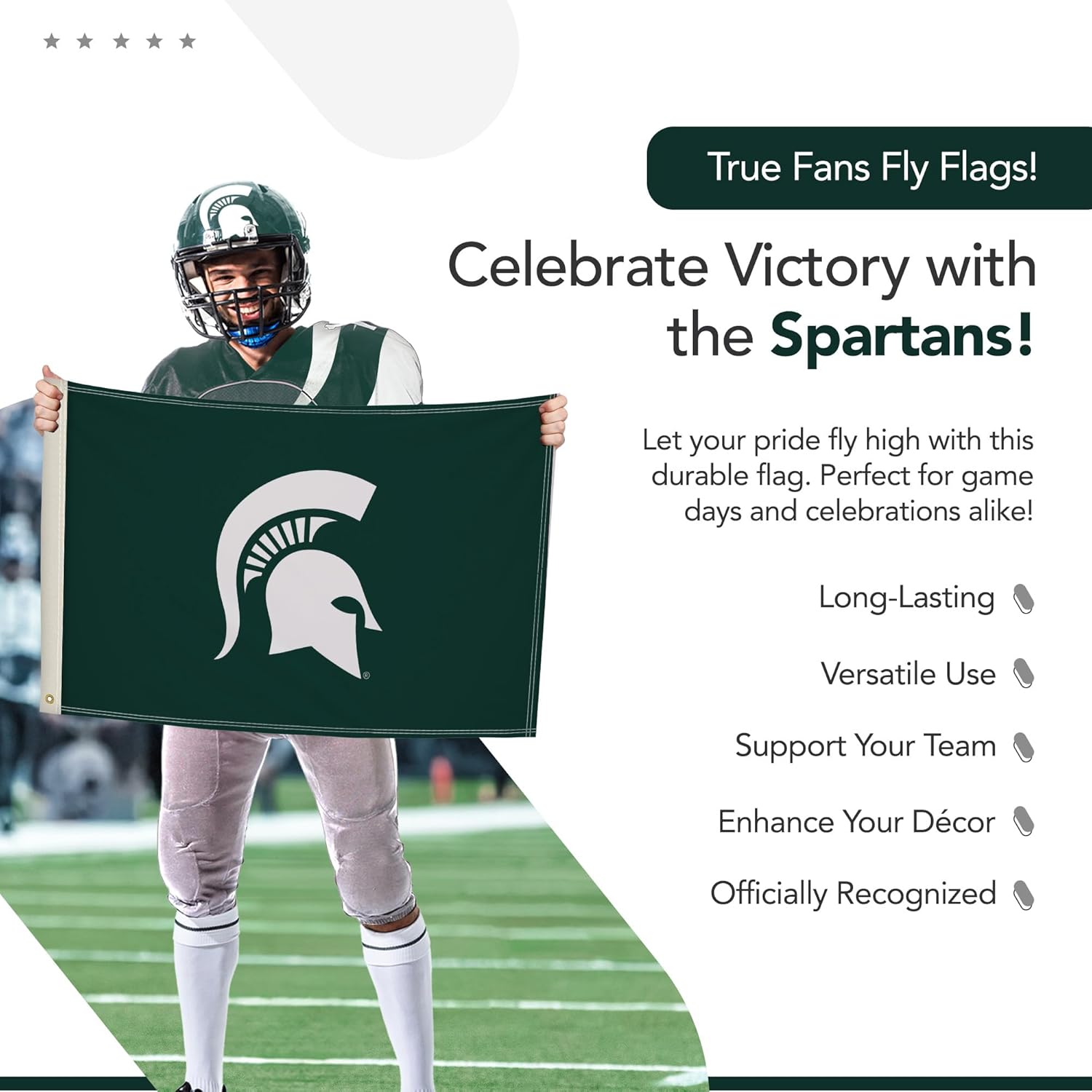 Michigan State Spartans College Sports Printed Flag - NCAA Licensed - Nylon - School Banner (Green) (2' x 3') - Image 4