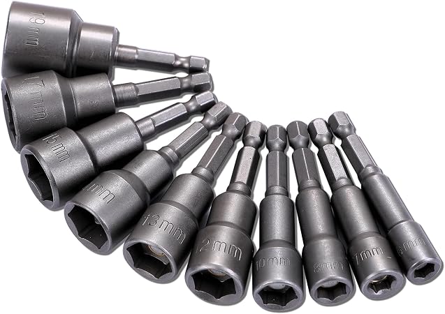 Amazon.co.jp: CONTYU ソケット ビット セット 1/4 6.35 6角軸 10本入 ショート アダプタ インパクト 磁石 ...