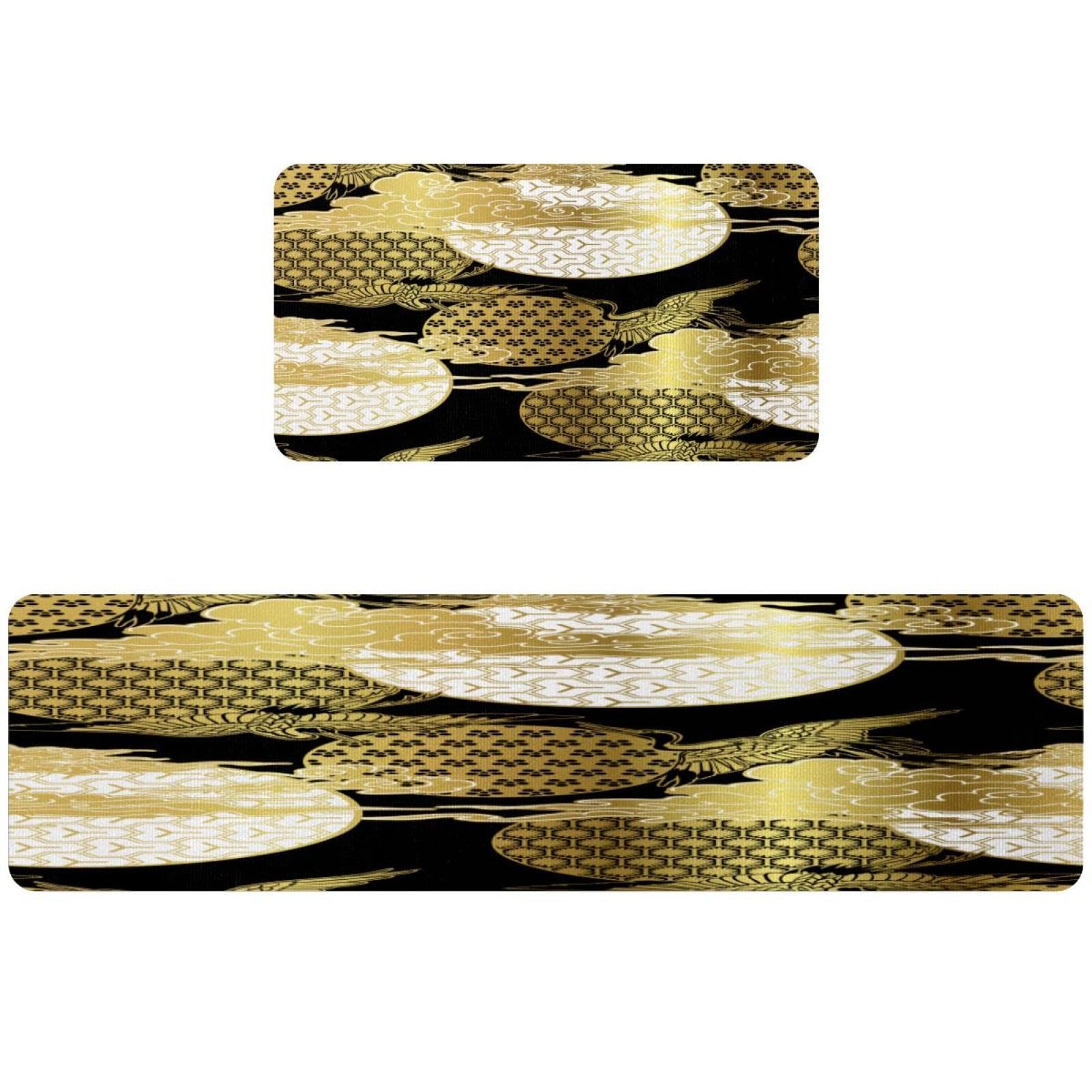 Lot de 2 tapis de cuisine antidérapants motif grues | 40x60+40x120cm