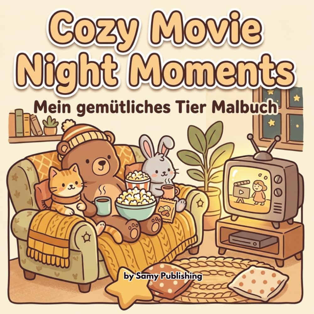 Cozy Movie Night Moments – Mein gemütliches Tier Malbuch: 40 detailreiche Ausmalbilder mit süßen Tieren bei gemütlichen Filmabenden voller Snacks, Decken und Entspannung für Jugendliche und Erwachsene