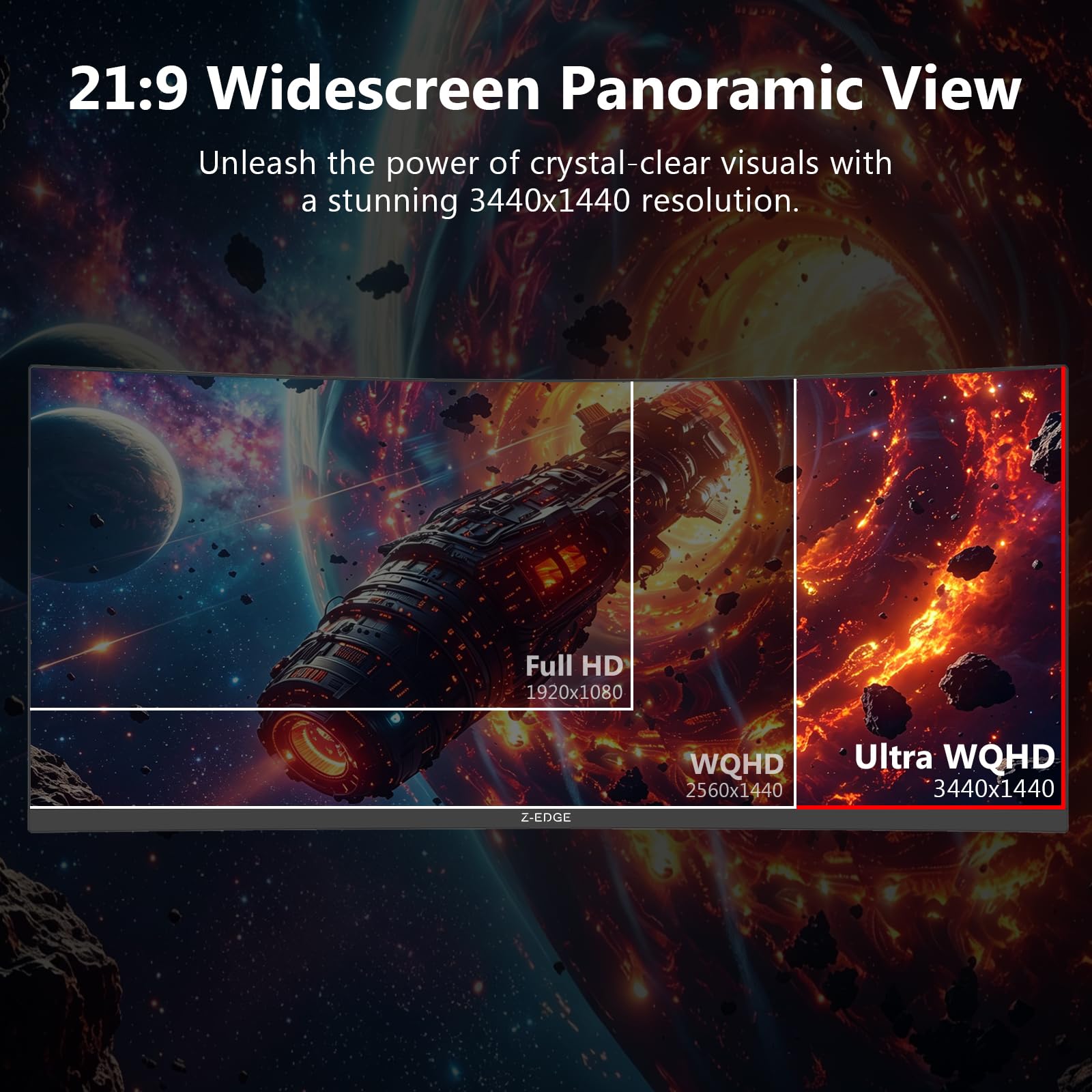 Z‑Edge Monitor Gaming 34 pollici Curvo UWQHD 1440p VA 200 Hz 1 ms FreeSync Nero