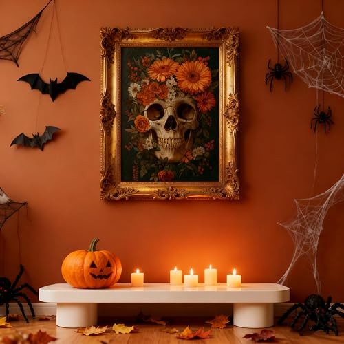 Miniatura 4 de Rompecabezas floral de 1000 piezas de esqueleto vintage para adultos, desafiante arte de esqueleto oscuro de Halloween, acabado mate premium, 27.56
