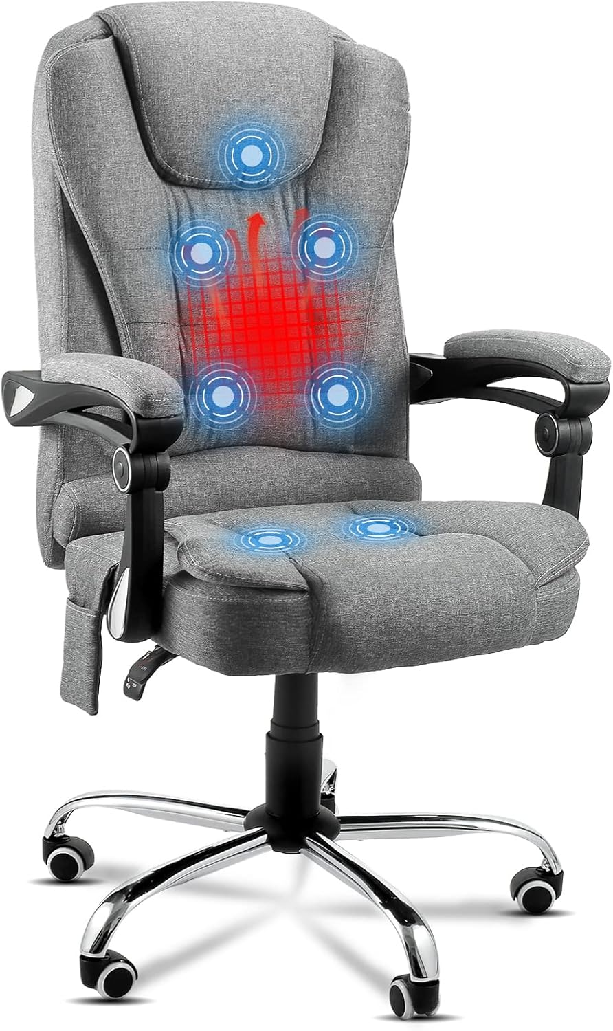YODOLLA Executive Office Chair with 7 Points Massage&Heat Function, High Back Office Chair Reclining Swivel Home Office Chair, Fabric, Grey