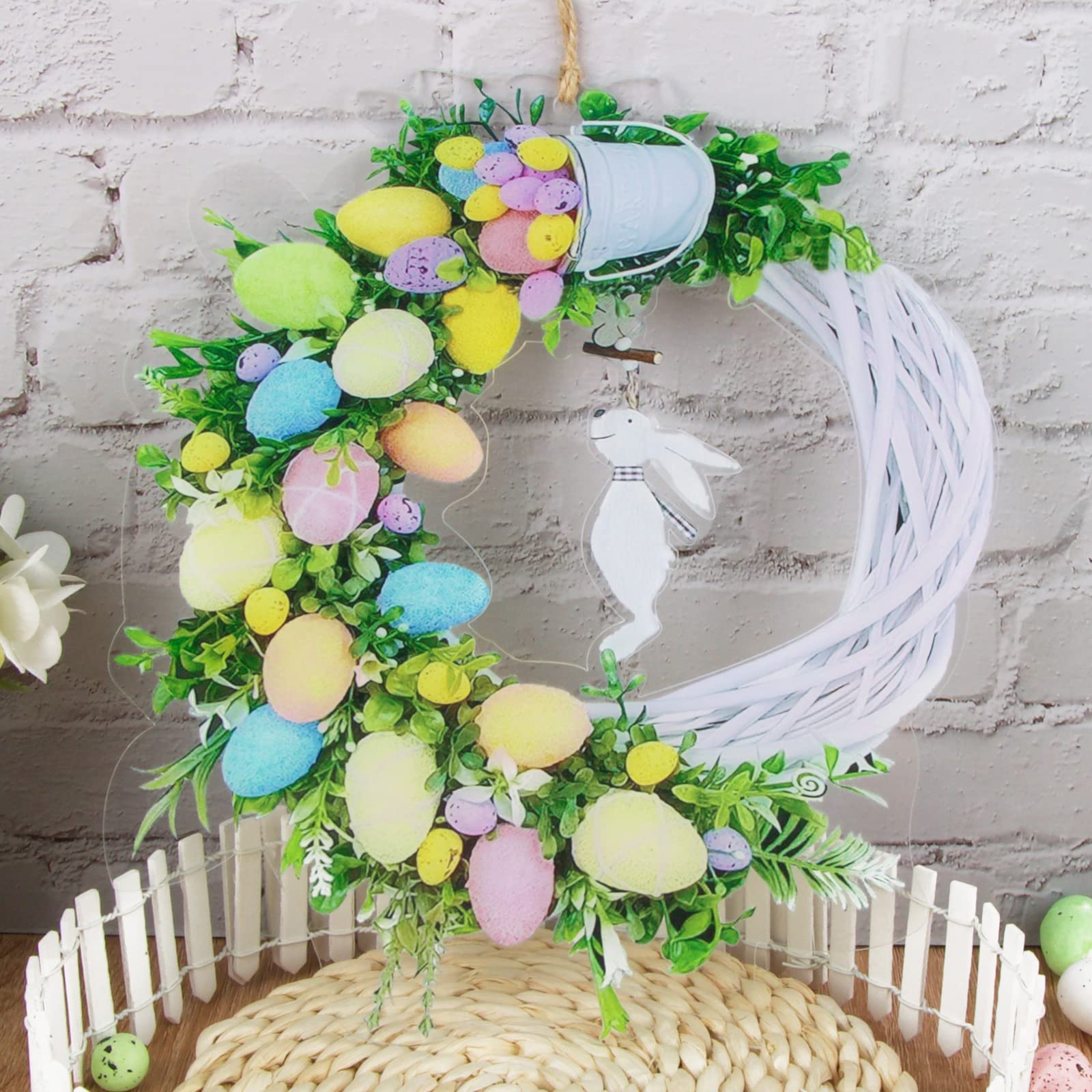 ARTOCT Couronne De Pâques Lapin Et Œufs Acrylique - Décoration Murale Ou Porte - Diamètre 25cm
