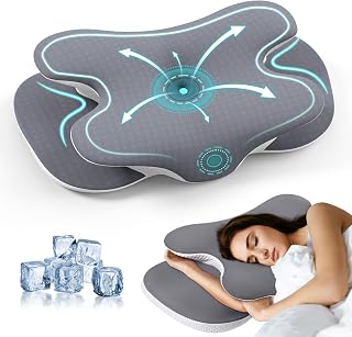 JINXIA Cervical Neck Pillow for Neck and Shoulder, Odorless Memory Foam Pillow with Soft Silk Cover, Ergonomic Orthopedic Neck Support Pillow for Side, Back & Stomach Sleepers - Gray
