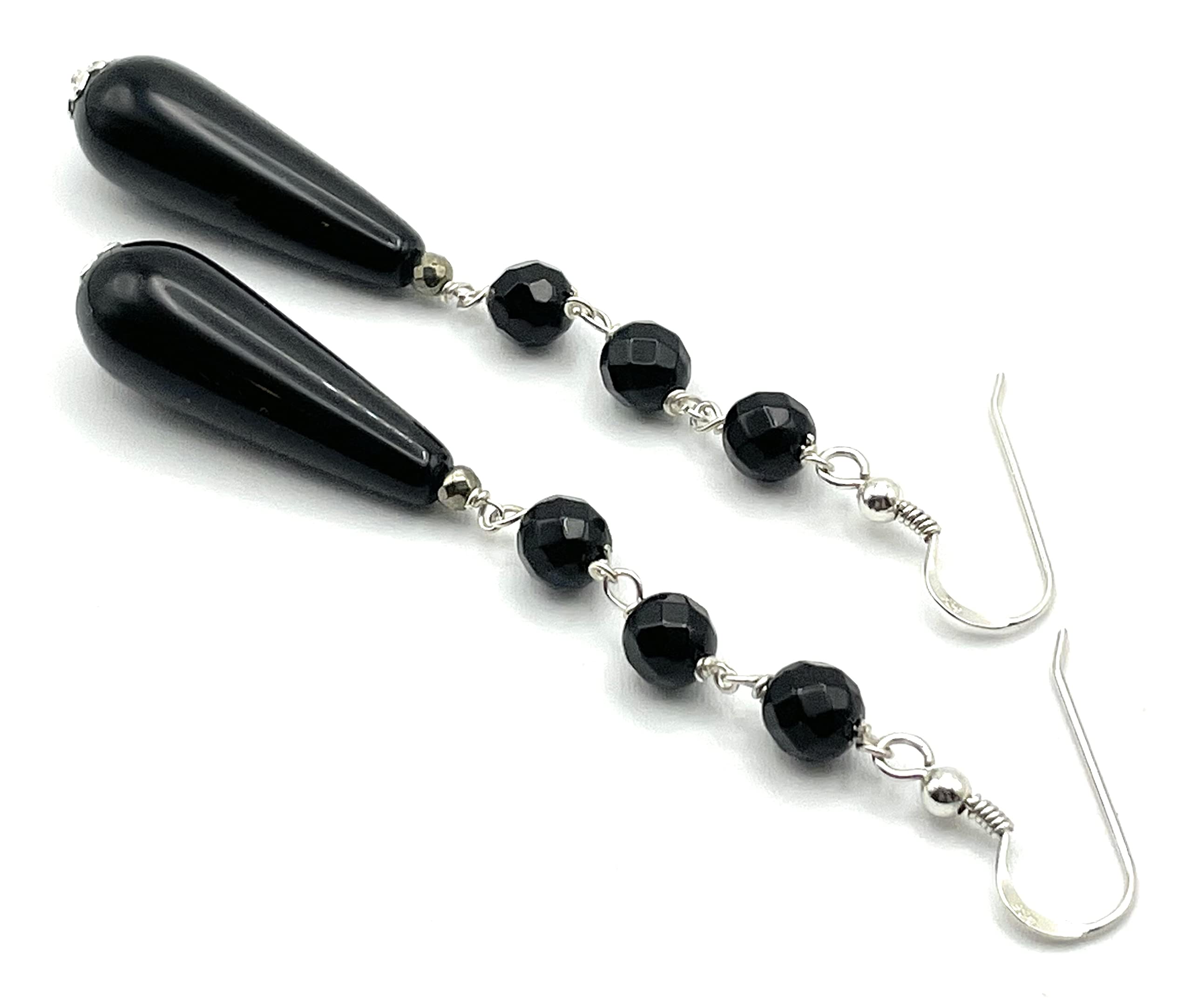 Orecchini in argento 925 e onice nero, pendenti lunghi a goccia, gioielli con pietre dure naturali, bijoux moderni, regalo per lei