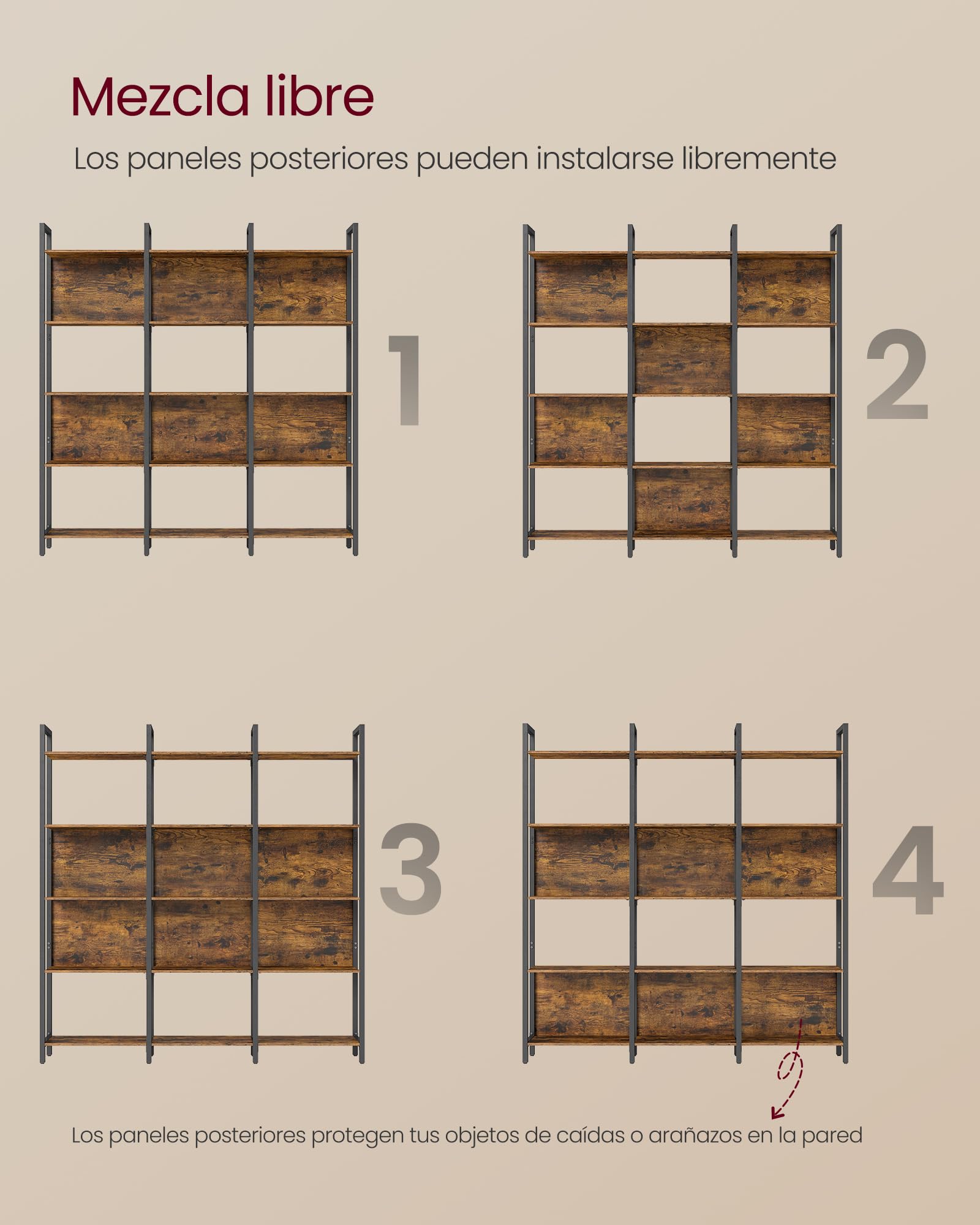VASAGLE Librería, Estantería de 5 Niveles, Muble de Cocina, Organizador de Estilo Industrial, para Oficina, Salón, Dormitorio, 24 x 128 x 154,1 cm, Marrón Rústico y Negro Tinta LLS150K01