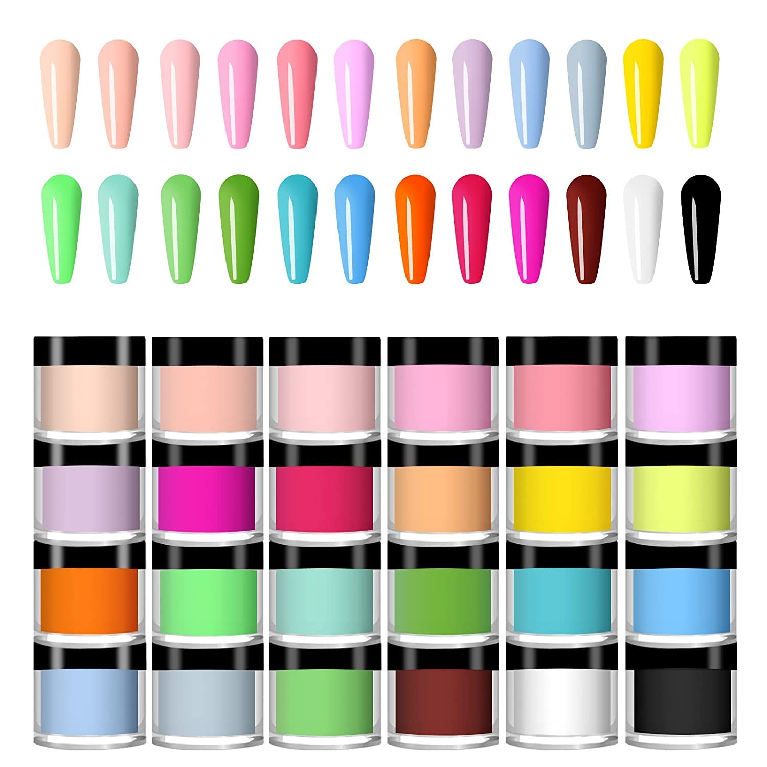 24 Colors Acrylic Nail Powder Set, Colored Acrylic Powder for Nails DIY Art Design 3D Manicure Extension