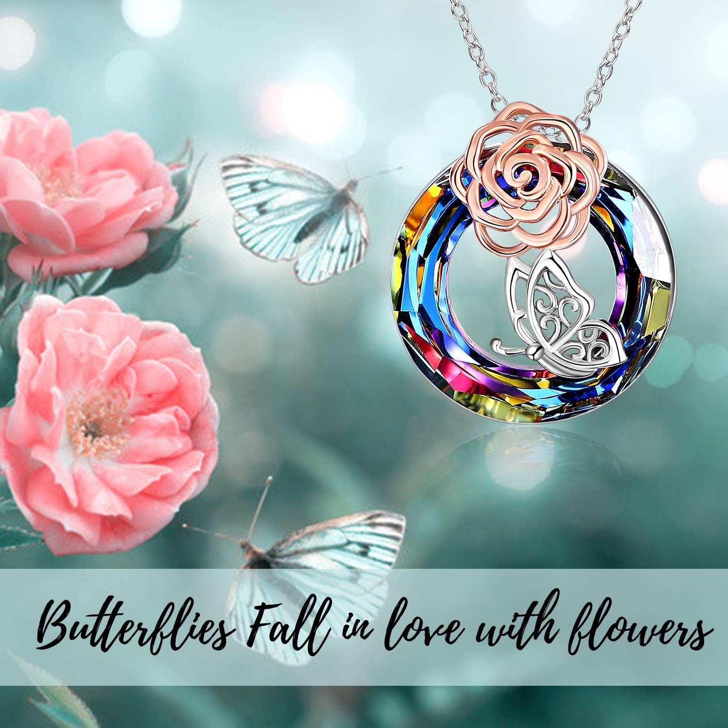 YFN Sterling Silver Nature Jewelry Flower Necklace With Insects Crystal Jewelry Snowflake Pendant For Women - Image 3