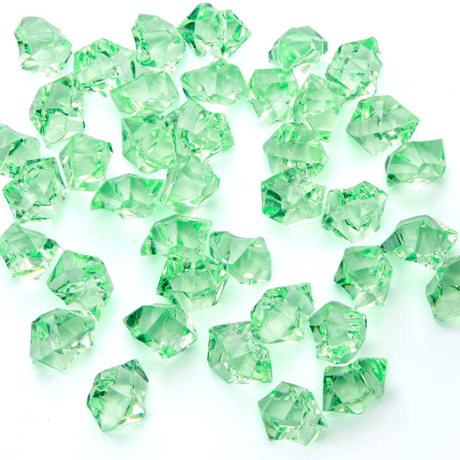 DomeStar Fake Green Crushed Ice Rocks, 150PCS Shamrock Green Acrylic Crushed Ices Green Diamonds Orange Plastic Gems Marble Vases Fillers Table Scatter Decorations