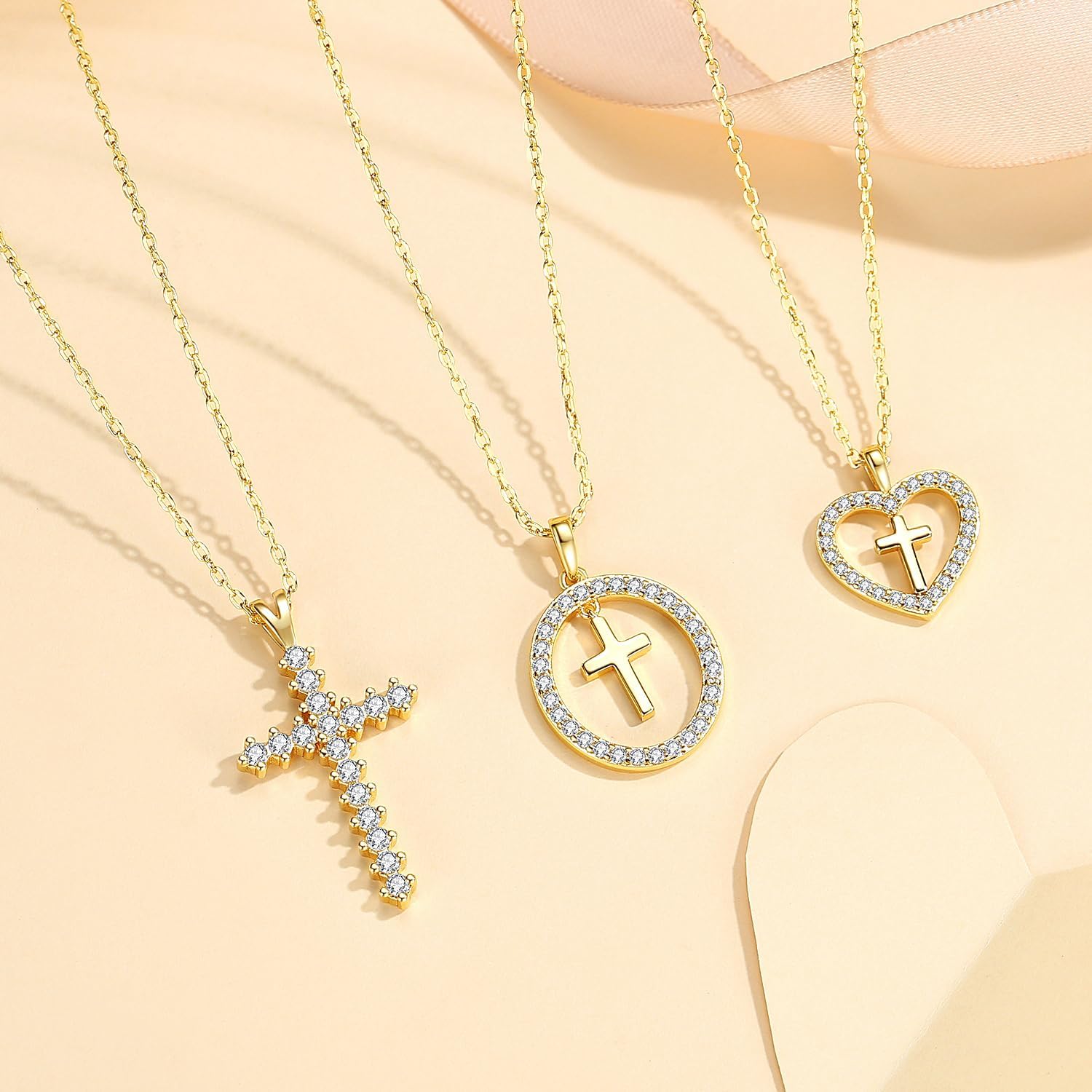Gold Cross Necklace for Women 14K Gold Plated Cubic Zirconia Cross Faith Pendant Necklaces Simple Trendy Cute Jewelry Gifts - Image 5