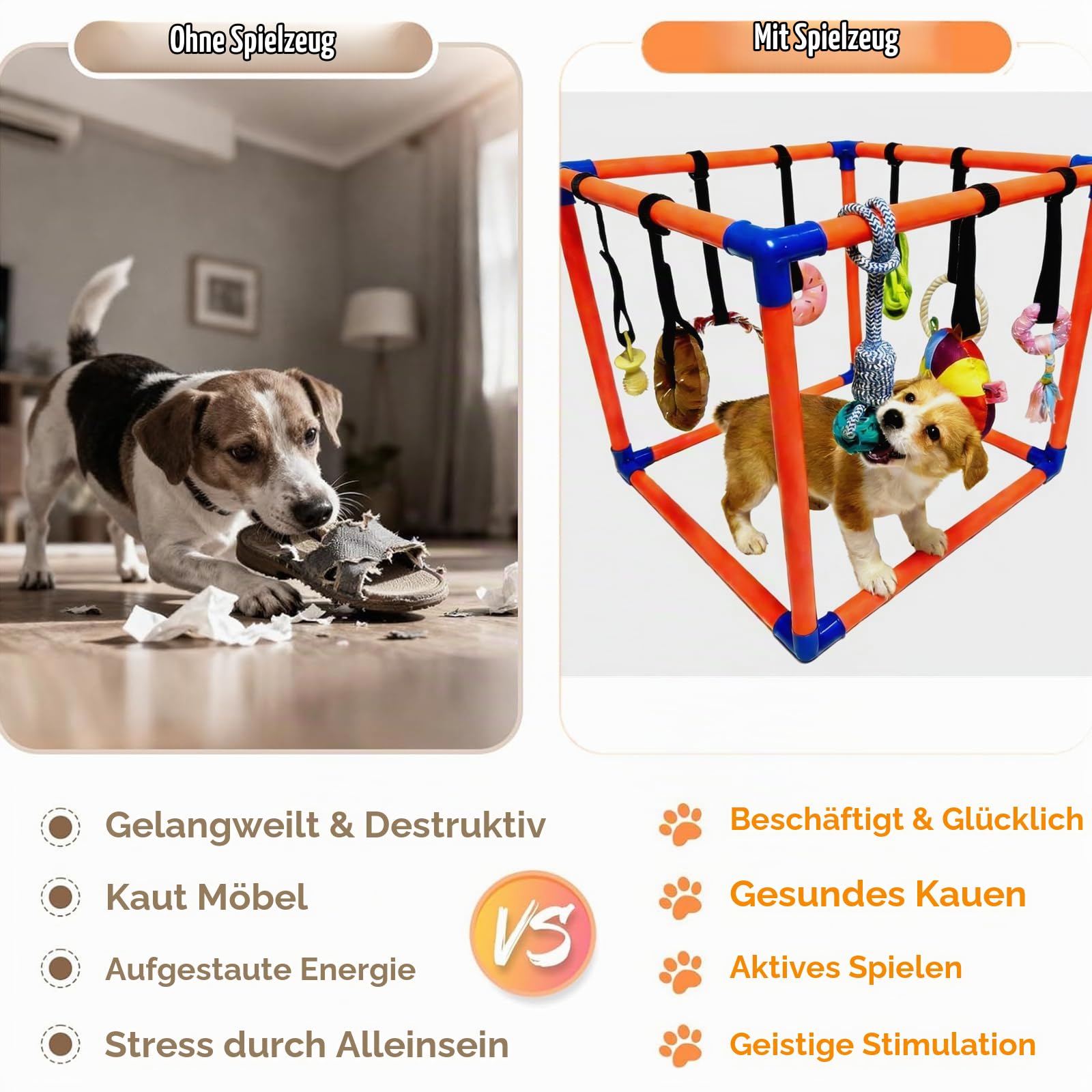 Welpenspielstudio für kleine Hunde mit 9 Hängenden Spielzeugen,Abnehmbarer Interaktiver Bereicherung Katze Puppy Play Gym Cat Indoor Dschungel Spielplatz,PVC-Rahmen mit Bungee-Gurten und Kauspielzeug