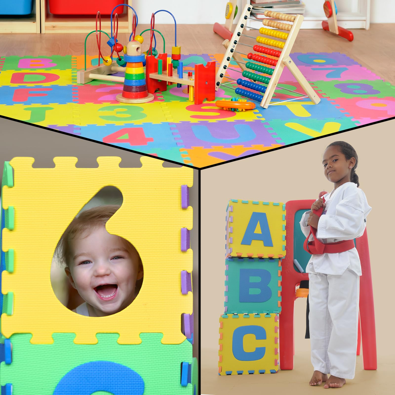 ALPIDEX Alfombra Puzzle Infantil 36 Piezas Alfombrilla Suave Bebe Juego Suelo Niños Goma EVA Letras Números Rompecabezas, Color:Colorido