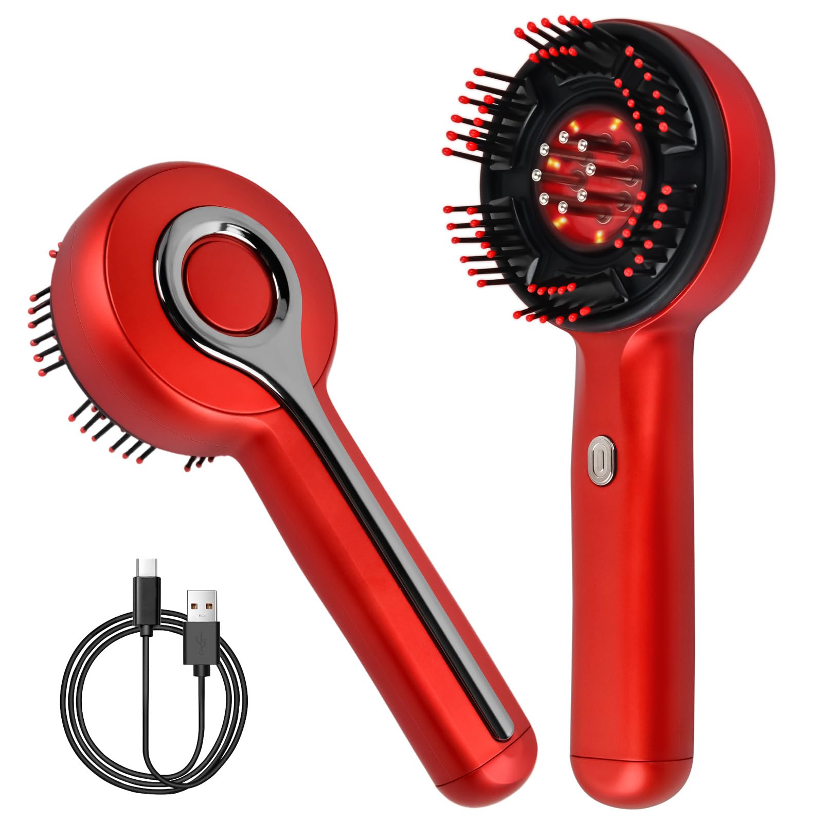 Electric Scalp Massage Brush, 3 in 1 Hair Massager Brush, Hair Massage Comb with Red Light and Oil Applicator 3ml, IPX7 Resistant for Hair Growth (Red)
