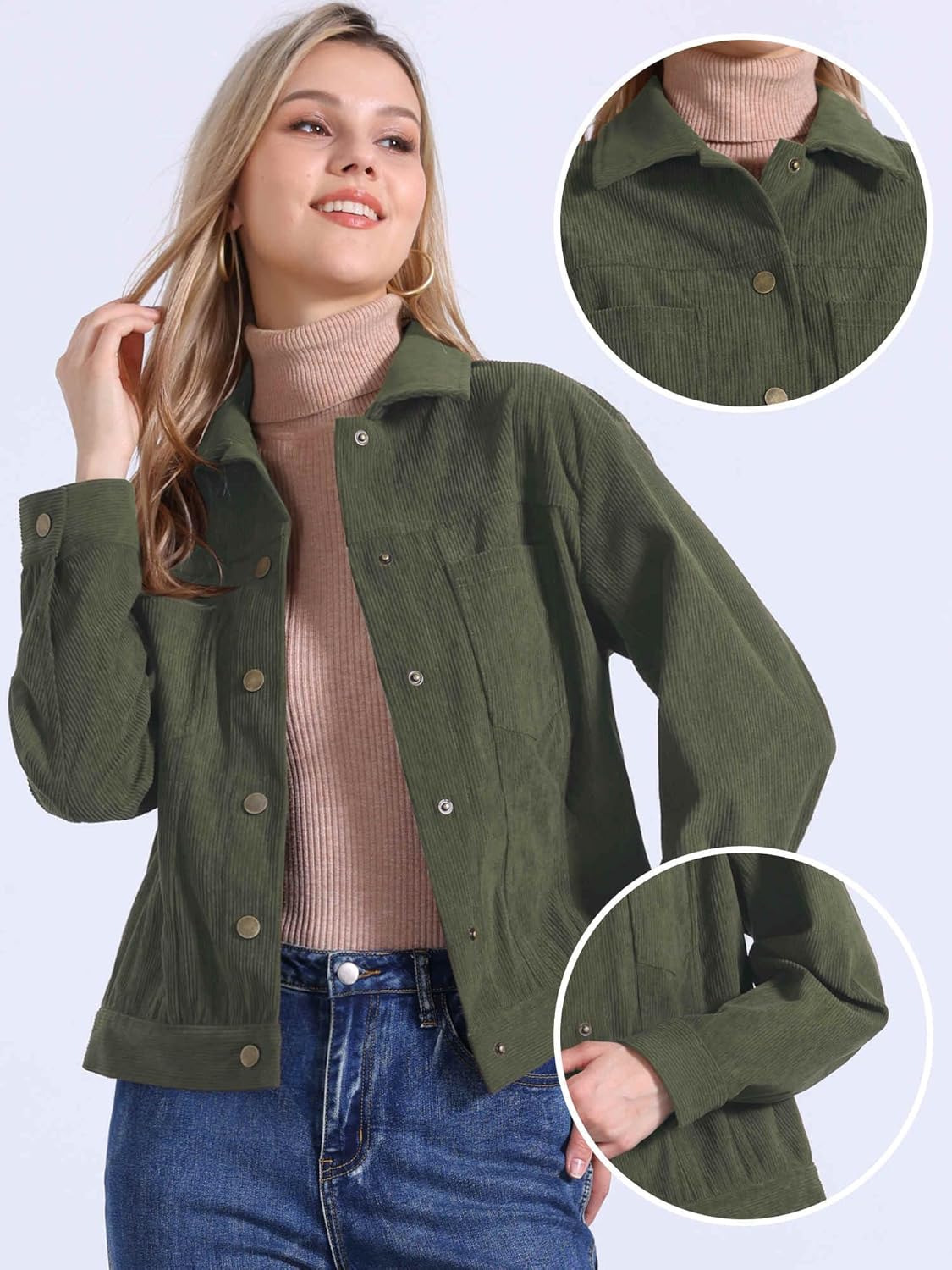 Allegra K Corduroy Jacket for Women Casual Long Sleeve Fall Outerwear Button Down Shacket Jackets - Image 4