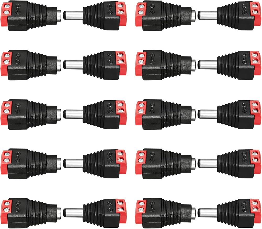 DC 전원 커넥터 10쌍(수 10개 및 암 10개), DC 12V 24V 36V 5.5mm x 2.1mm 납땜 없는 배럴 나사 터미널 커넥터, LED 스트립, CCTV 보안 카메라, 아두이노 등용 — 사진 1