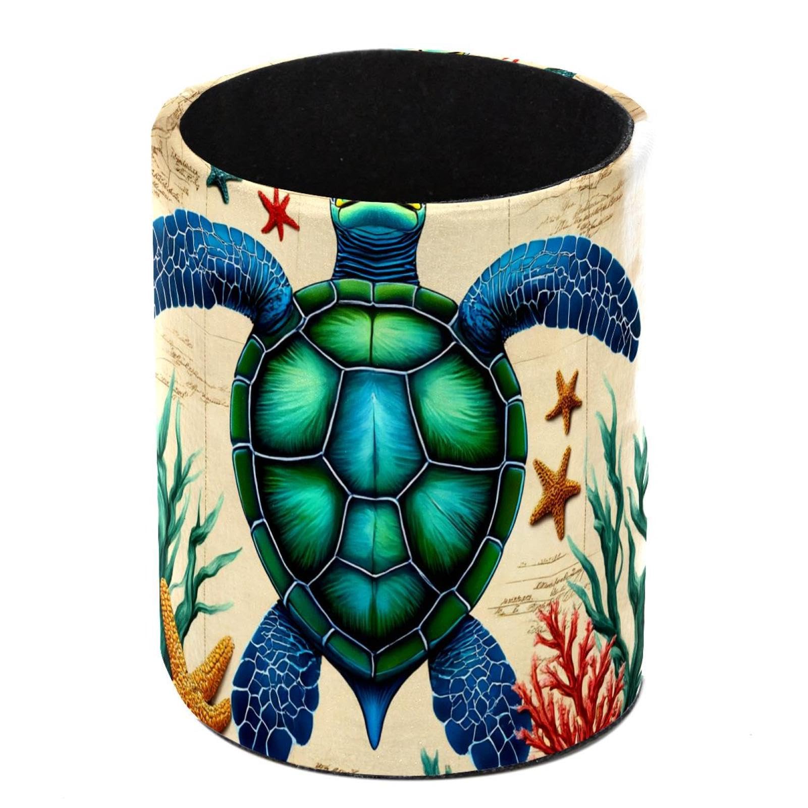HEOEH Starfish Turtle Pen Holder for Desk, PU Leather Pencil Holder Pen Cup Marker Holder Makeup Brush Holders, Desk Accessories & Workspace Organizers for Home, Office