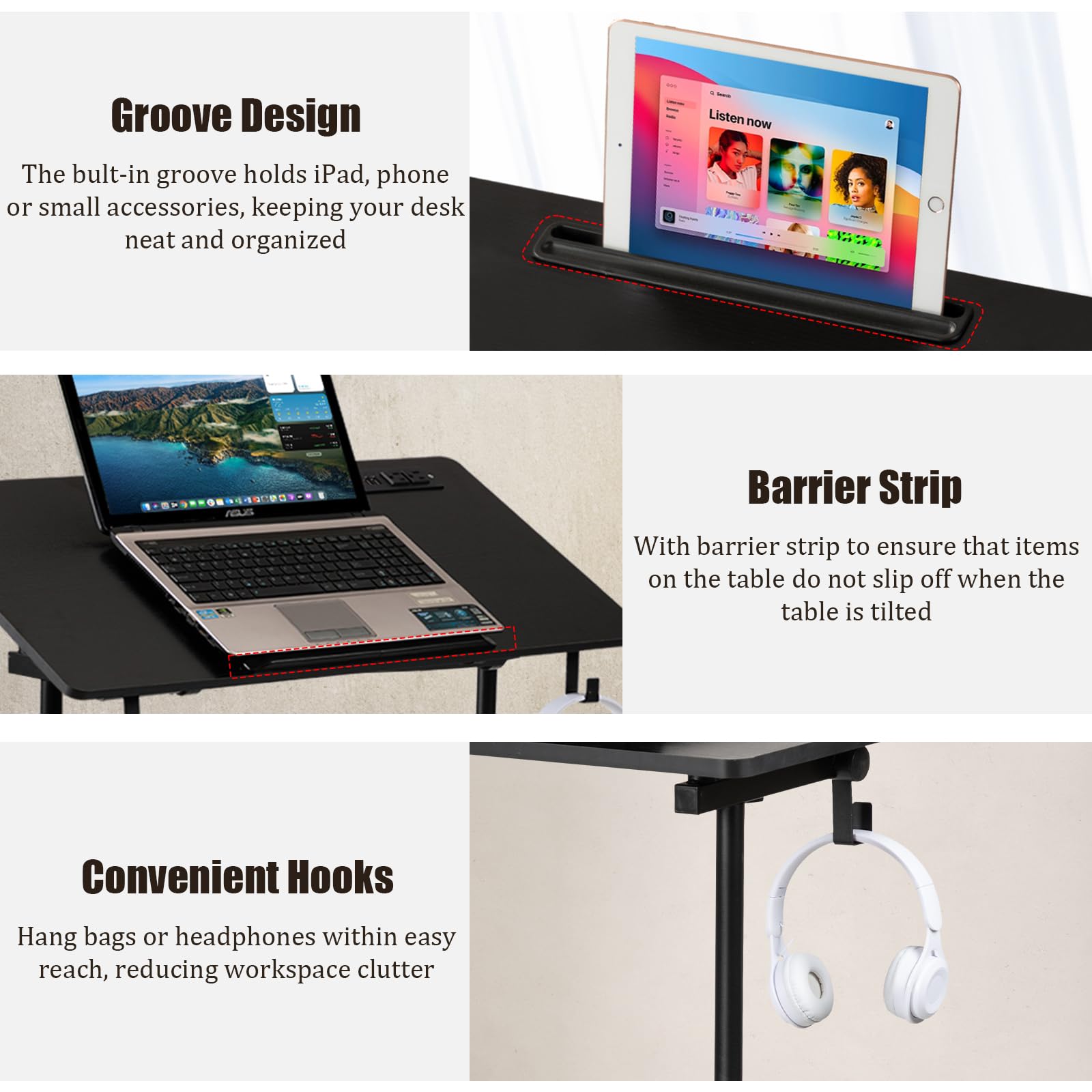 SIDUCAL Standing Desk Height Adjustable with Tiltable Tabletop Rolling Laptop Desk with Charging Station Sit Stand Portable Stand — view 7