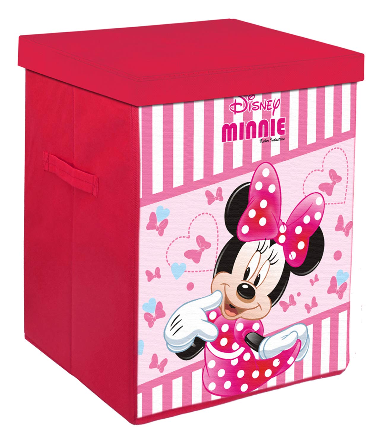 Kuber Industries Disney Minnie Print Non Woven Fabric Foldable Laundry Organiser with Lid & Handles (Pink)