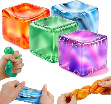 4Pack Ice Cube Squishies, Slow Rising Square Shape Stress Balls for Adults