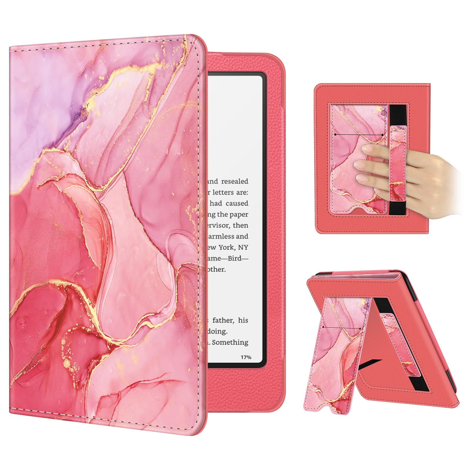 Fintie Case for 7"/6.8" Kindle Paperwhite(12th/11th Generation-2024/2021) and Kindle Colorsoft Signature Edition -Slim Foldable Stand Cover Auto Wake/Sleep for Kindle Paperwhite 2024, Marble Pink-image-25