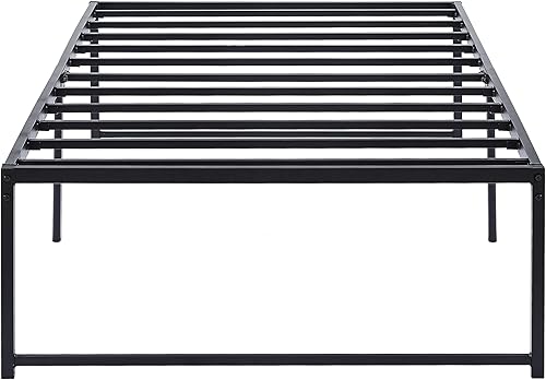 Miniatura 51 de VECELO Marco de cama de plataforma de metal de 14 pulgadas, base de colchón, no necesita somier, soporte de listones de acero (tamaño matrimonial)