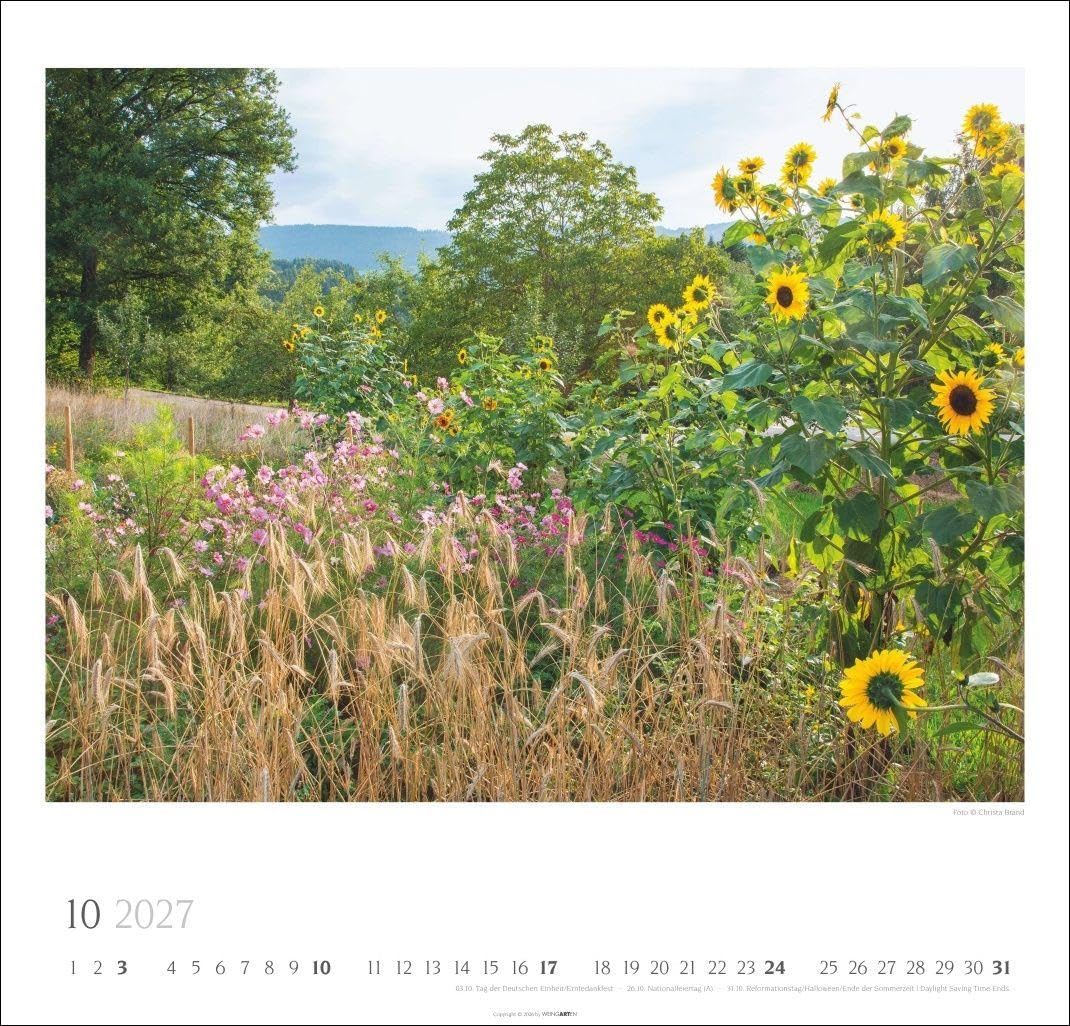 Bauerngärten Kalender 2027: Wandkalender mit 12 Fotos bäuerlicher Gärten. Farbenprächtiger Natur-Kalender für die Wand im Format 48 x 46 cm. Jahres-Fotokalender mit Spiralbindung