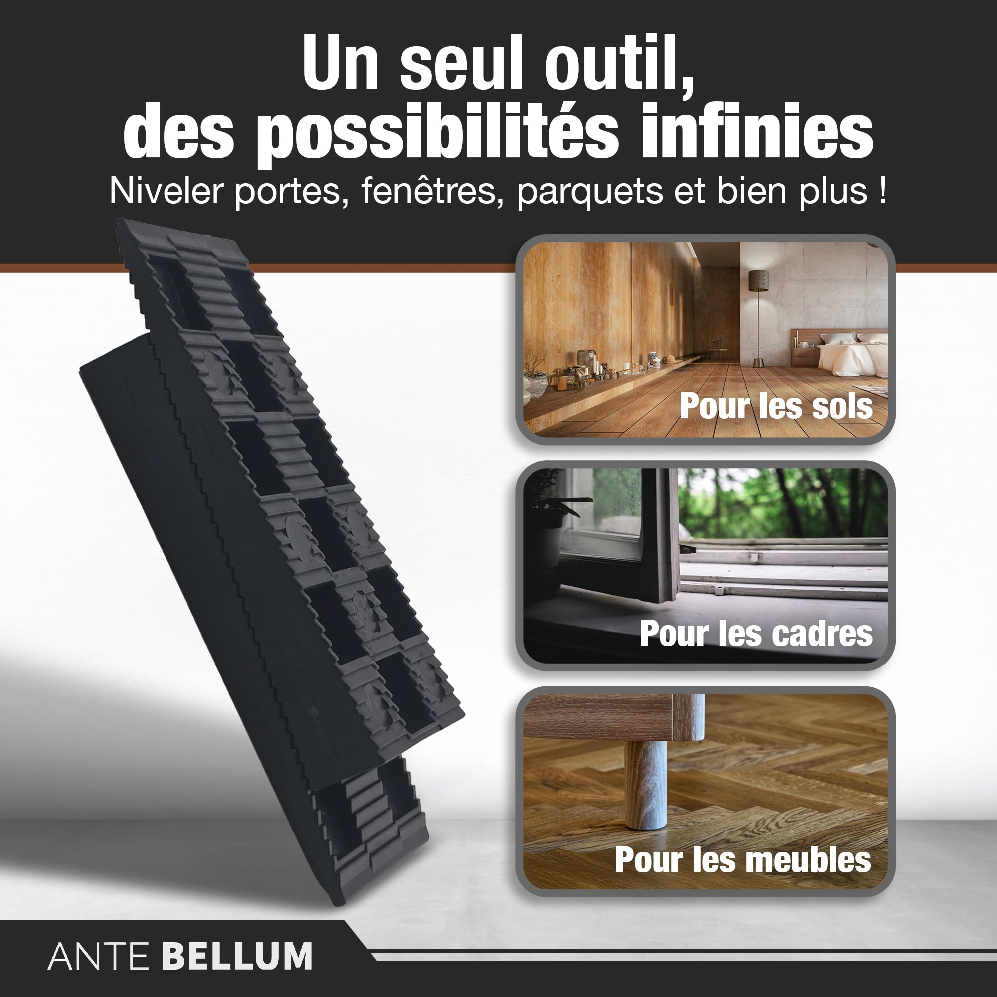Ante bellum Lot de 100 Cales d'Espacement en Plastique – Cales de Montage pour Sols, Fenêtres et Portes, Alignement et Montage, Adaptées aux Travaux de Bricolage et Montage de Meubles