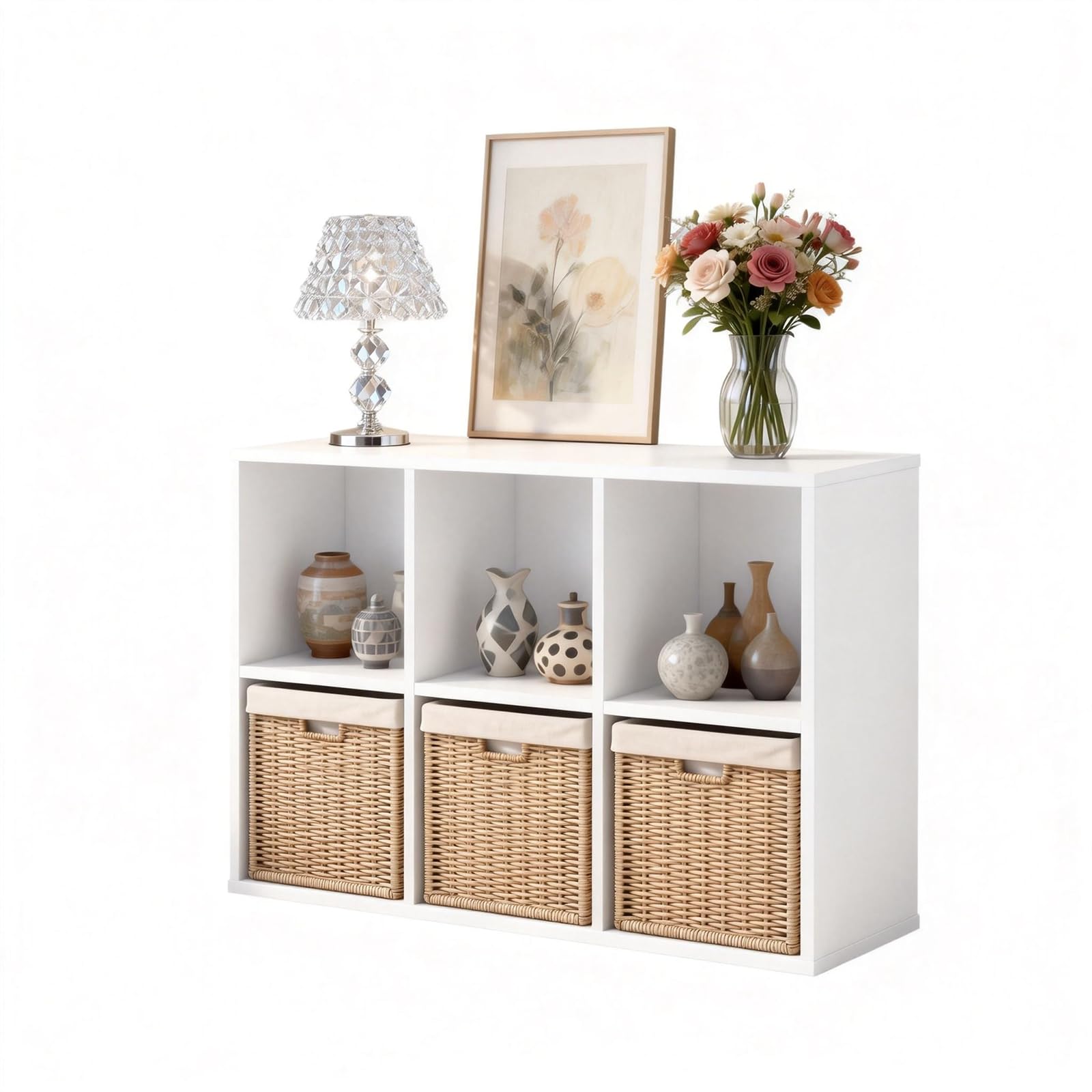 NewBeth Bücherschrank mit 6 Würfeln,Weiß Bücherregal, Holz Büroregal, Würfelregal, Standregal, für Wohnzimmer, Schlafzimmer, Büro, Kinderzimmer