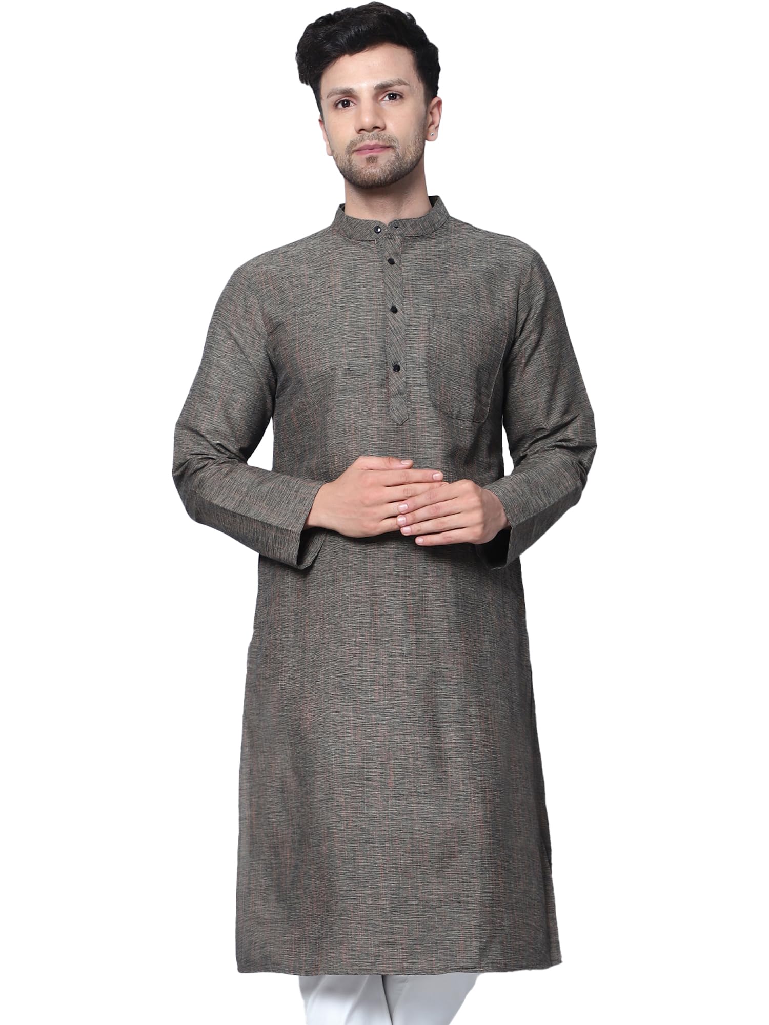 LATEST CHIKAN Men's Cotton Regular Textured Long Kurta Full Sleeves - Casual Ethnic Wear