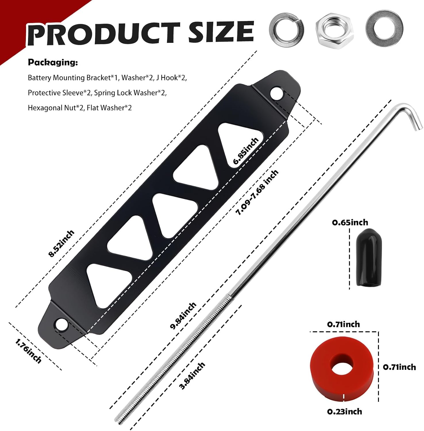 Car Battery Hold Down Bracket Kit,8.52" 5 Holes Battery Tie Down Holder with 9.84" J Bolt for Protecting & Securing Vehicle Batteries,Aluminum Alloy Batteries Hold Downs Kit