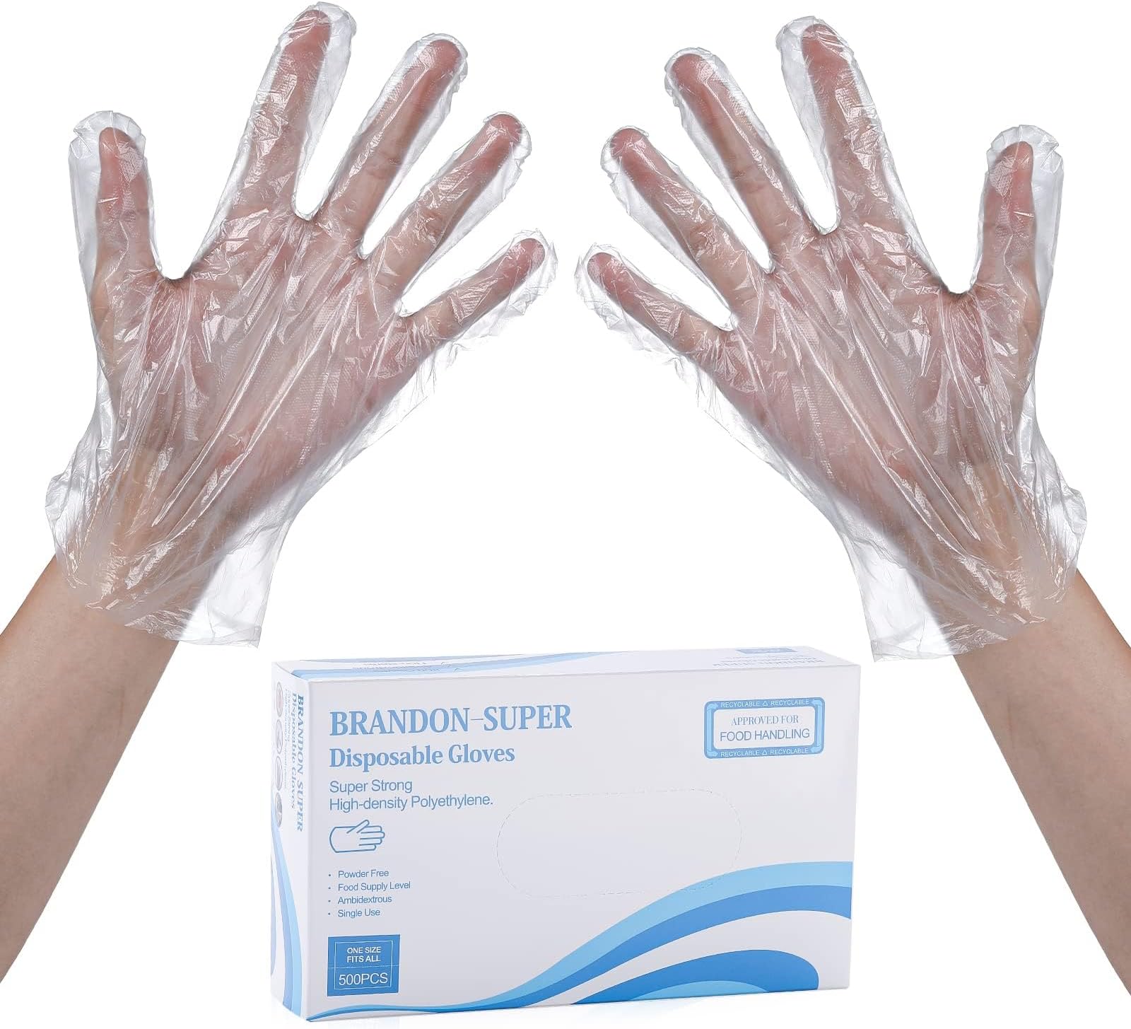 Brandon-super 500 Pcs Disposable Food Prep Gloves - Plastic Food Safe Disposable Gloves, Food Handling, One Size Fits Most